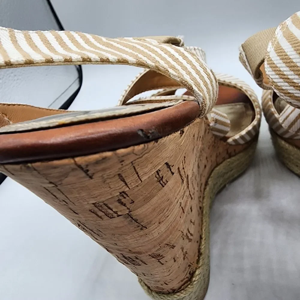 Bakers tan & white strappy cork wedges